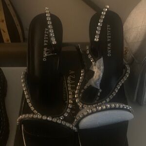 Azalea Wang Black Rhinestone Women's Heels